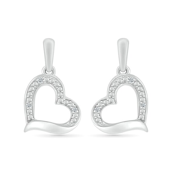 Diamond Accent Tilted Heart Drop Earrings in Sterling Silver