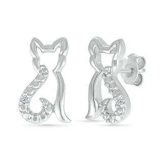 Diamond Accent Cat Outline Stud Earrings in Sterling Silver