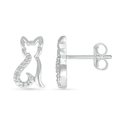 Diamond Accent Cat Outline Stud Earrings in Sterling Silver