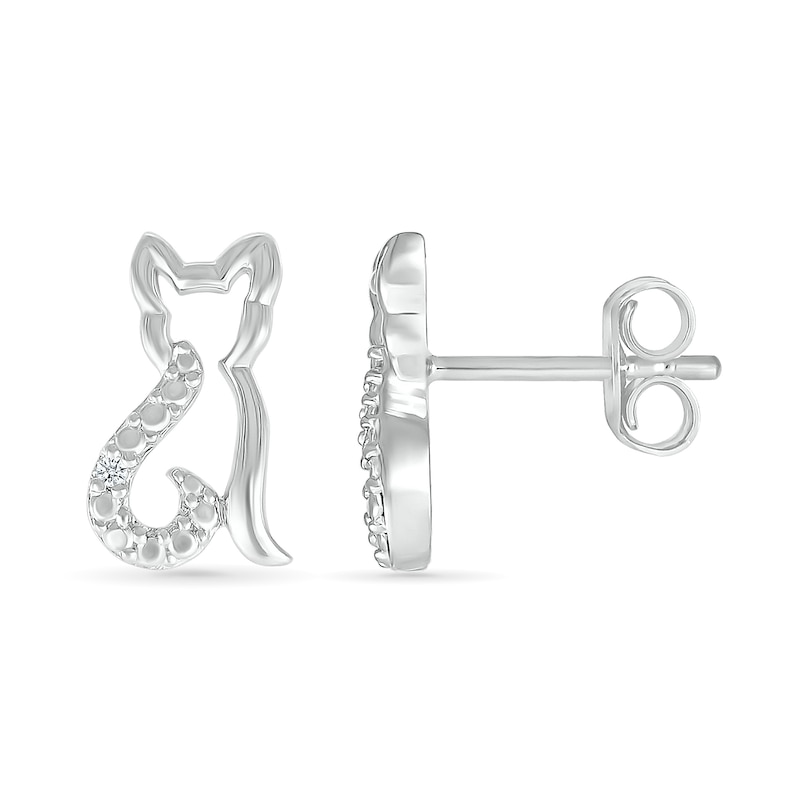 Main Image 2 of Diamond Accent Cat Outline Stud Earrings in Sterling Silver