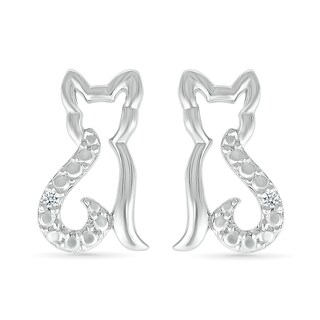 Diamond Accent Cat Outline Stud Earrings in Sterling Silver