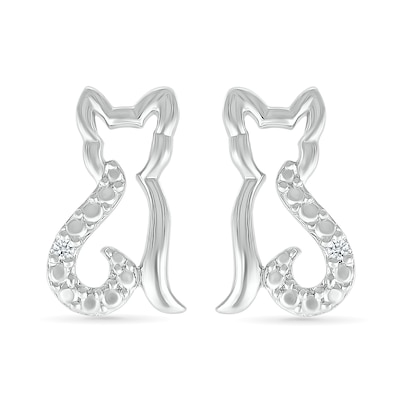 Diamond Accent Cat Outline Stud Earrings in Sterling Silver