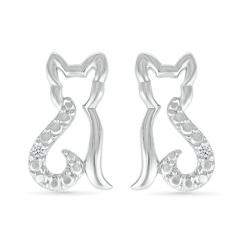 Main Image 3 of Diamond Accent Cat Outline Stud Earrings in Sterling Silver