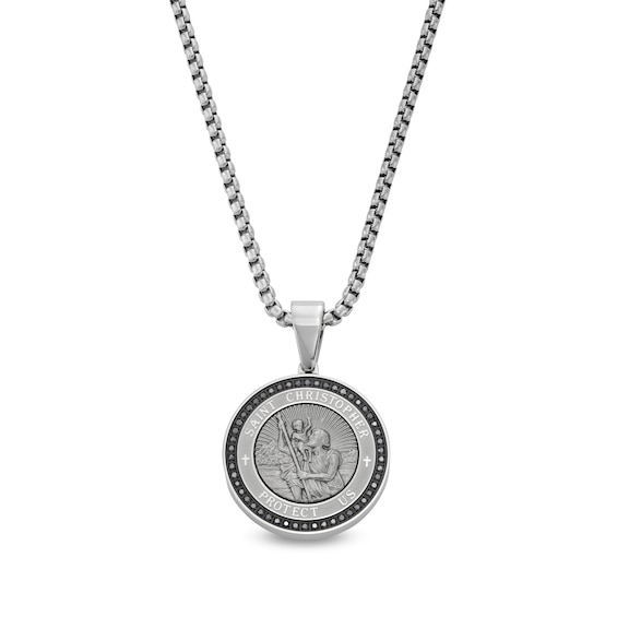 Men's 0.25 CT. T.W. Diamond Saint Christopher Medallion in Stainless Steel - 24"