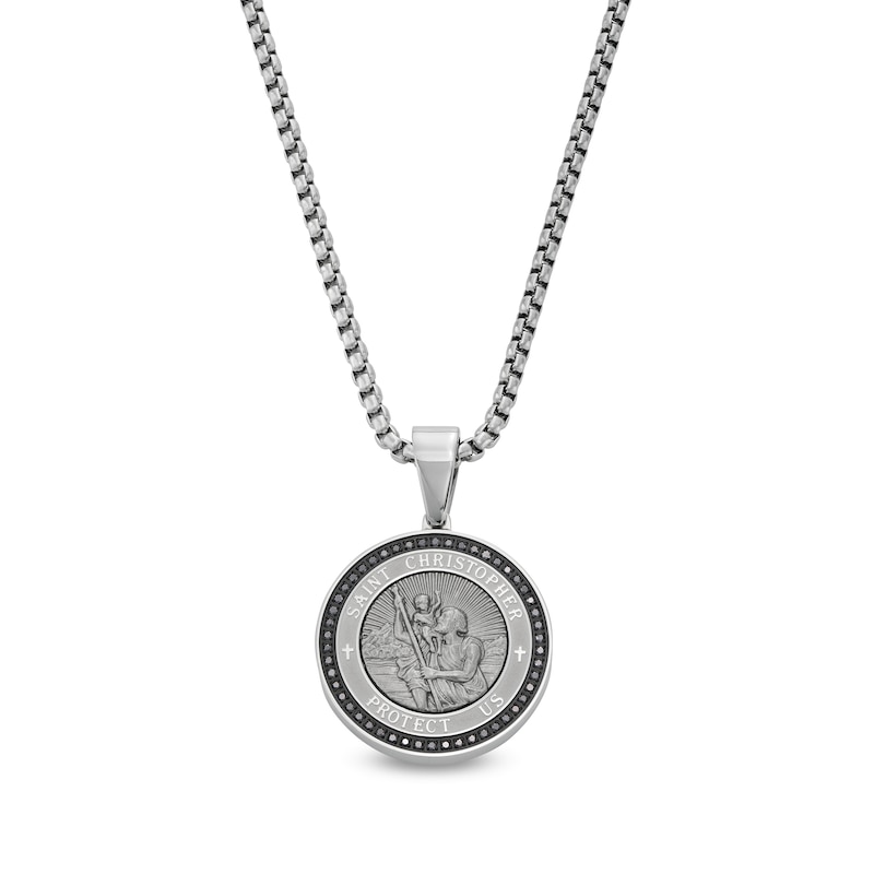 Main Image 1 of Men's 0.25 CT. T.W. Diamond Saint Christopher Medallion in Stainless Steel - 24"
