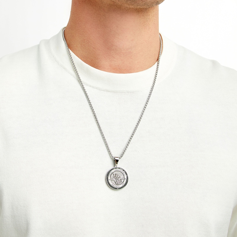 Men's 0.25 CT. T.W. Diamond Saint Christopher Medallion in Stainless Steel - 24"|Peoples Jewellers