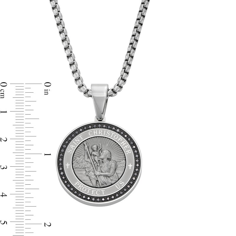 Main Image 3 of Men's 0.25 CT. T.W. Diamond Saint Christopher Medallion in Stainless Steel - 24"