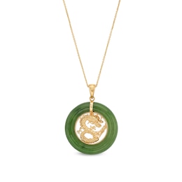 Jade Dragon Open Circle Frame Pendant in 14K Gold