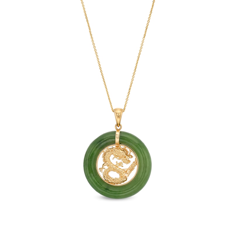 Main Image 1 of Jade Dragon Open Circle Frame Pendant in 14K Gold