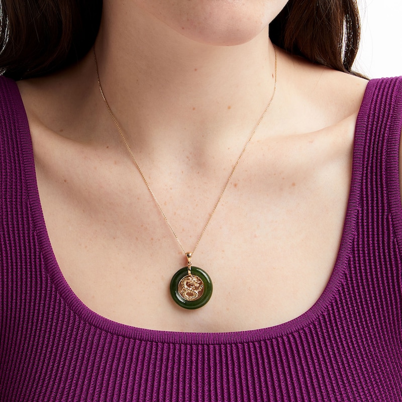 Main Image 2 of Jade Dragon Open Circle Frame Pendant in 14K Gold