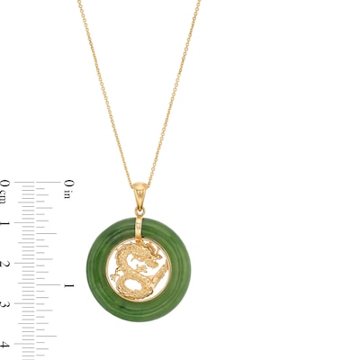 Jade Dragon Open Circle Frame Pendant in 14K Gold