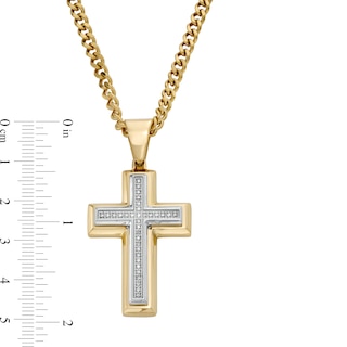 Men's 0.085 CT. T.W. Diamond Cross Pendant in Stainless Steel with Yellow Ion Plate - 24"