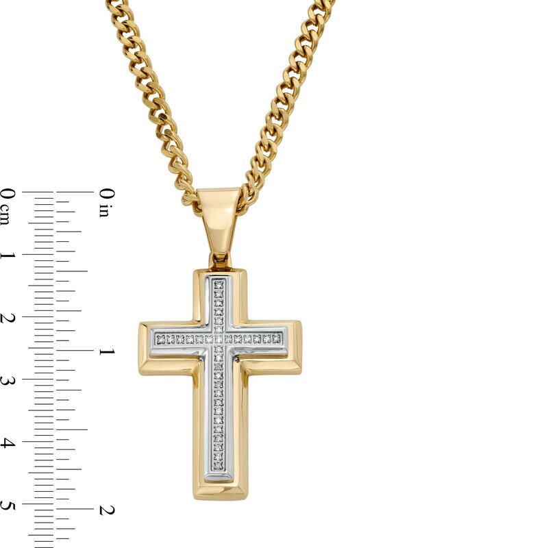 Men's 0.085 CT. T.W. Diamond Cross Pendant in Stainless Steel with Yellow Ion Plate - 24"|Peoples Jewellers