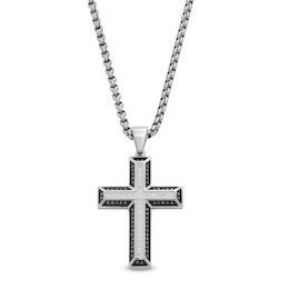 0.50 CT. T.W. Black and White Diamond Cross Pendant in Stainless Steel with Black Ion Plate - 24&quot;