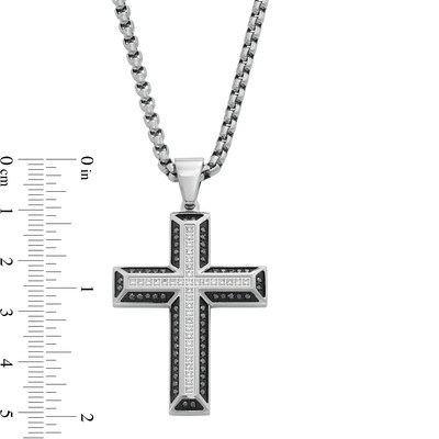 0.50 CT. T.W. Black and White Diamond Cross Pendant in Stainless Steel with Black Ion Plate - 24"