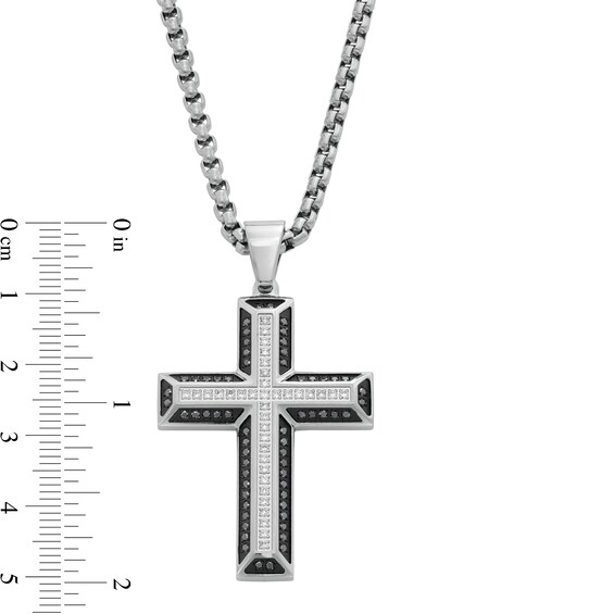 0.50 CT. T.W. Black and White Diamond Cross Pendant in Stainless Steel with Black Ion Plate - 24"