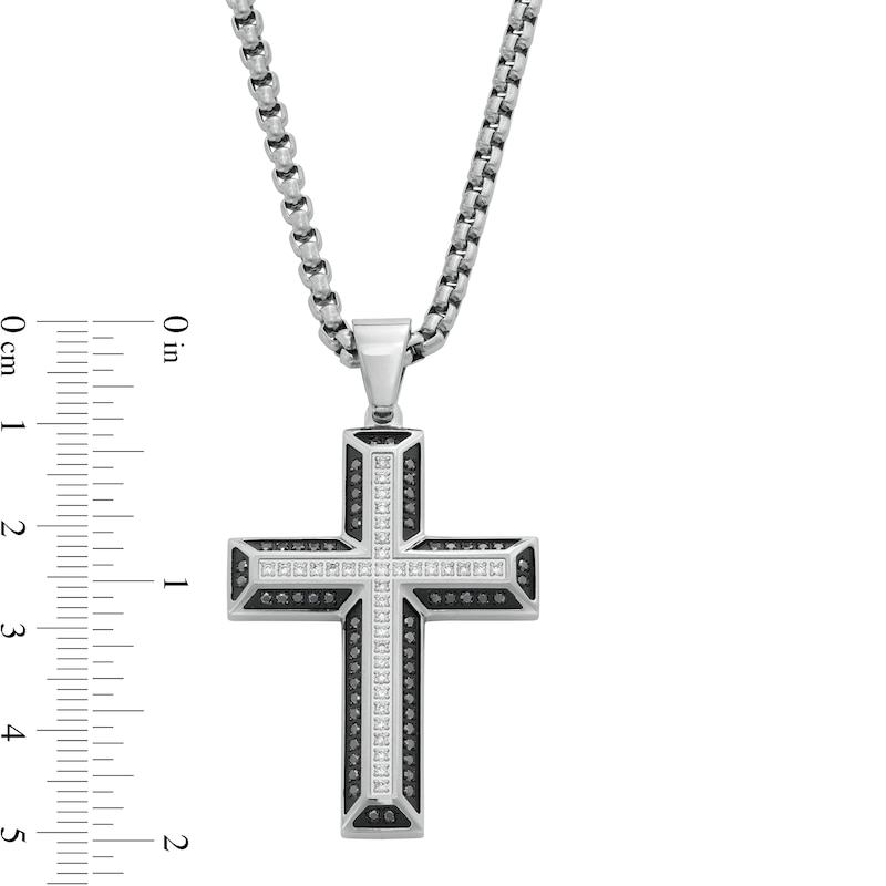 Main Image 3 of 0.50 CT. T.W. Black and White Diamond Cross Pendant in Stainless Steel with Black Ion Plate - 24"