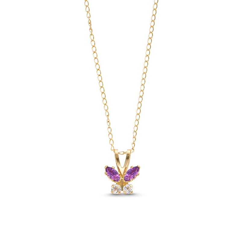 Child's Marquise Amethyst and White Topaz Butterfly Pendant in 14K Gold - 13"