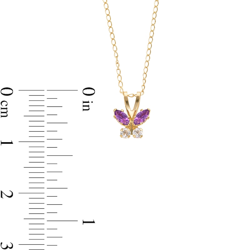 Main Image 2 of Child's Marquise Amethyst and White Topaz Butterfly Pendant in 14K Gold - 13"