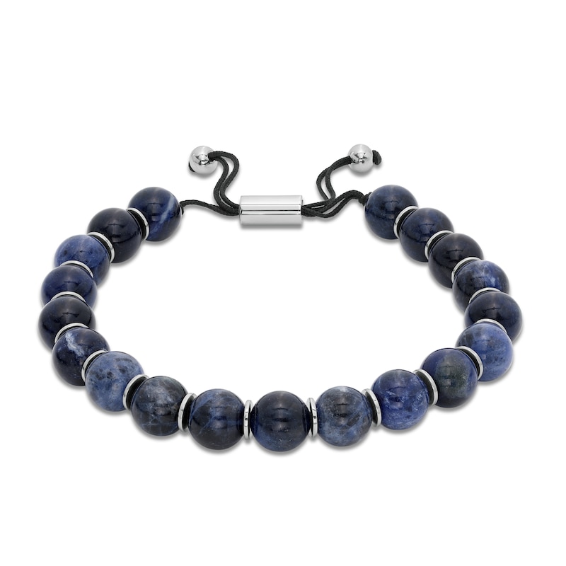 Men's Sodalite Bead Adjustable Bracelet with Stainless Steel