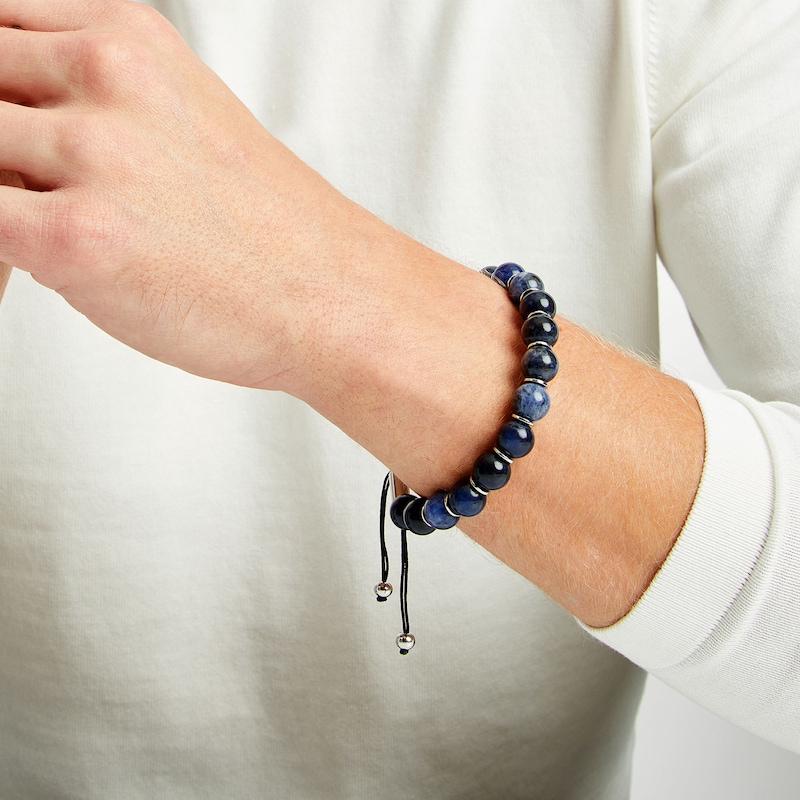 Main Image 2 of Men's Sodalite Bead Adjustable Bracelet with Stainless Steel