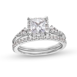 1.50 CT. T.W. Certified Princess-Cut Lab-Grown Diamond Frame Bridal Set in 14K White Gold (F/VS2)