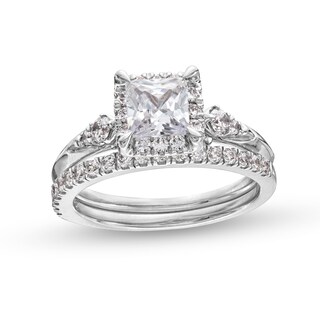1.50 CT. T.W. Certified Princess-Cut Lab-Created Diamond Frame Bridal Set in 14K White Gold (F/VS2)
