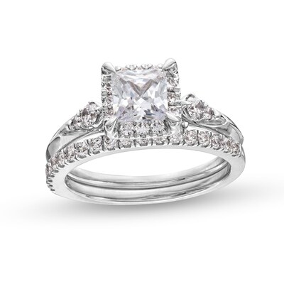 1.50 CT. T.W. Certified Princess-Cut Lab-Created Diamond Frame Bridal Set in 14K White Gold (F/VS2)