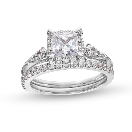1.50 CT. T.W. Certified Princess-Cut Lab-Created Diamond Frame Bridal Set in 14K White Gold (F/VS2)