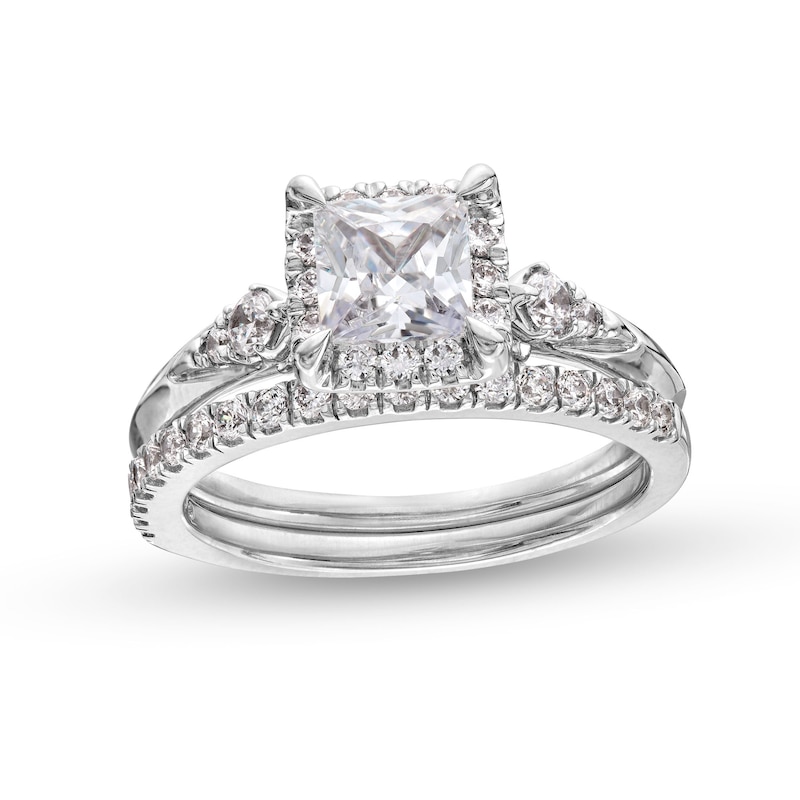 1.50 CT. T.W. Certified Princess-Cut Lab-Created Diamond Frame Bridal Set in 14K White Gold (F/VS2)