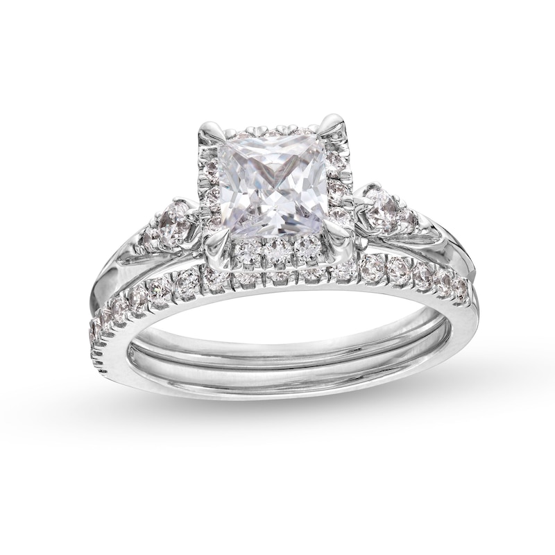 1.50 CT. T.W. Certified Princess-Cut Lab-Created Diamond Frame Bridal Set in 14K White Gold (F/SI2)|Peoples Jewellers