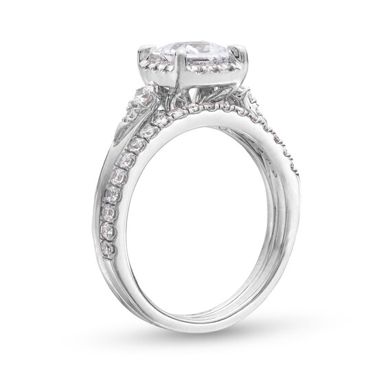 1.50 CT. T.W. Certified Princess-Cut Lab-Created Diamond Frame Bridal Set in 14K White Gold (F/VS2)