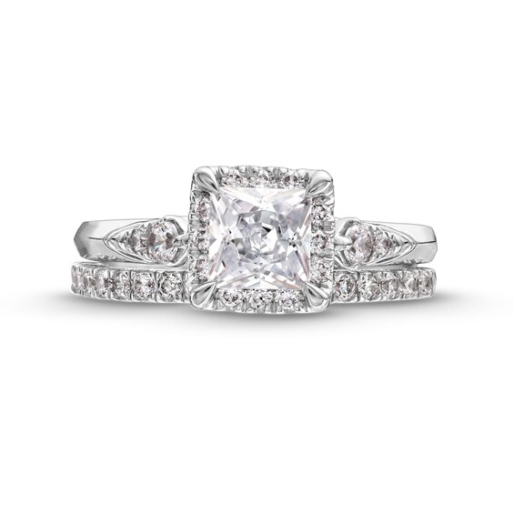 1.50 CT. T.W. Certified Princess-Cut Lab-Created Diamond Frame Bridal Set in 14K White Gold (F/VS2)