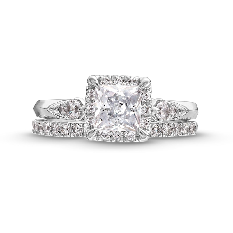 1.50 CT. T.W. Certified Princess-Cut Lab-Created Diamond Frame Bridal Set in 14K White Gold (F/SI2)|Peoples Jewellers