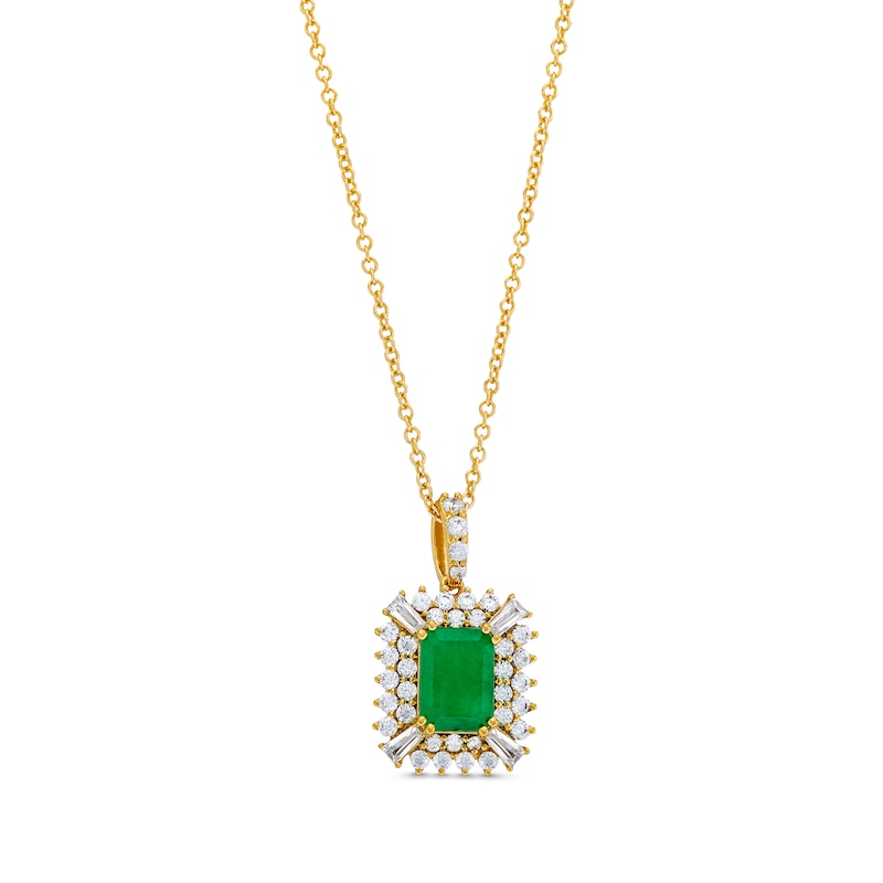 Emerald-Cut Emerald and 0.50 CT. T.W. Certified Lab-Created Diamond Pendant in 10K Gold (F/SI2)|Peoples Jewellers