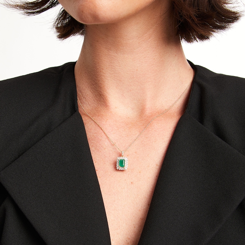 Emerald-Cut Emerald and 0.50 CT. T.W. Certified Lab-Created Diamond Pendant in 10K Gold (F/SI2)