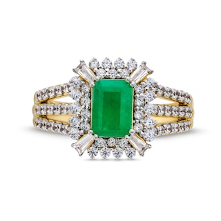 Emerald-Cut Emerald and 0.70 CT. T.W. Certified Lab-Created Diamond Ring in 10K Gold (F/SI2)