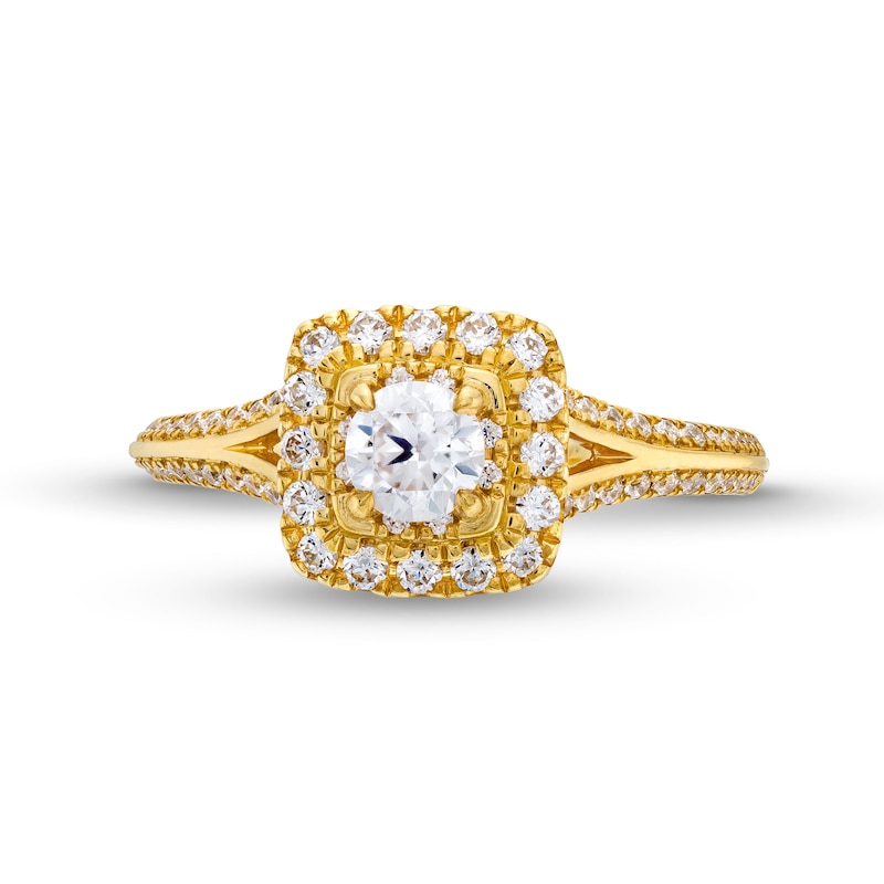 Vera Wang Love Collection Canadian Certified Centre Diamond 0.69 CT. T.W. Split Shank Engagement Ring in 14K Gold|Peoples Jewellers