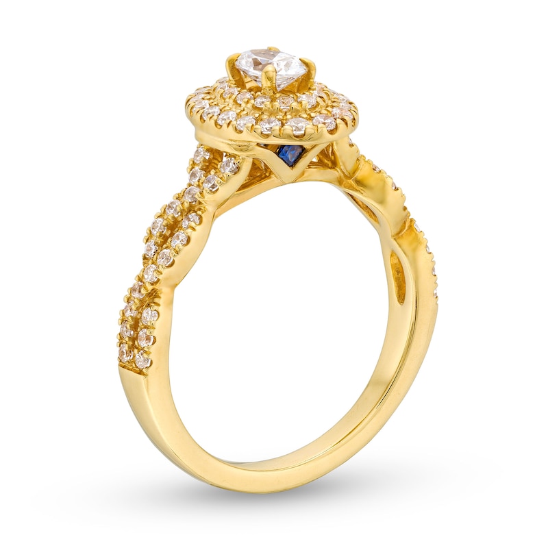 Main Image 3 of Vera Wang Love Collection Canadian Certified Oval Centre Diamond 0.69 CT. T.W. Twist Shank Engagement Ring in 14K Gold