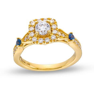 Vera Wang Love Collection Canadian Certified Centre Diamond 0.69 CT. T.W. Cushion Frame Engagement Ring in 14K Gold