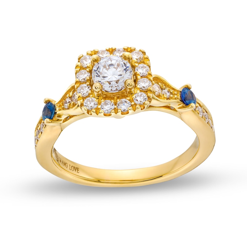 Main Image 1 of Vera Wang Love Collection Canadian Certified Centre Diamond 0.69 CT. T.W. Cushion Frame Engagement Ring in 14K Gold