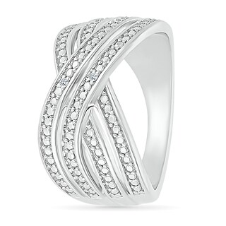 Diamond Accent Double Row Criss-Cross Ring in Sterling Silver