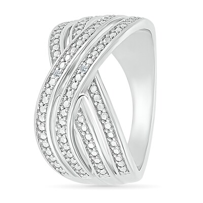 Diamond Accent Double Row Criss-Cross Ring in Sterling Silver