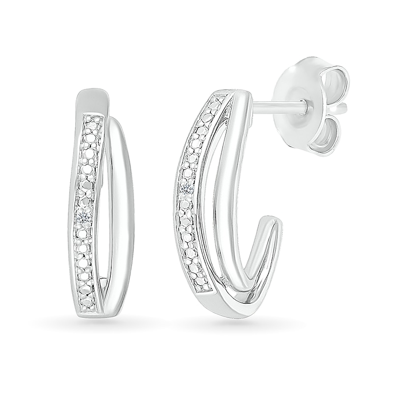 Diamond Accent Split J-Hoop Earrings in Sterling Silver|Peoples Jewellers