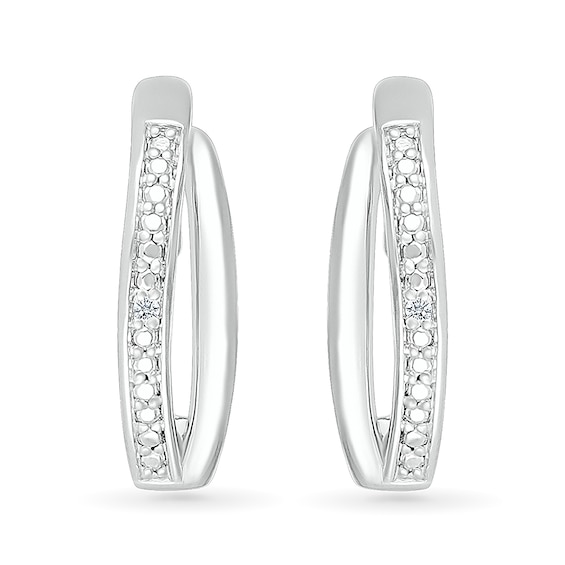 Diamond Accent Split J-Hoop Earrings in Sterling Silver