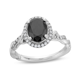 Monique Lhuillier Bliss 2.13 CT. T.W. Oval Black and White Diamond Twist Shank Engagement Ring in 14K White Gold