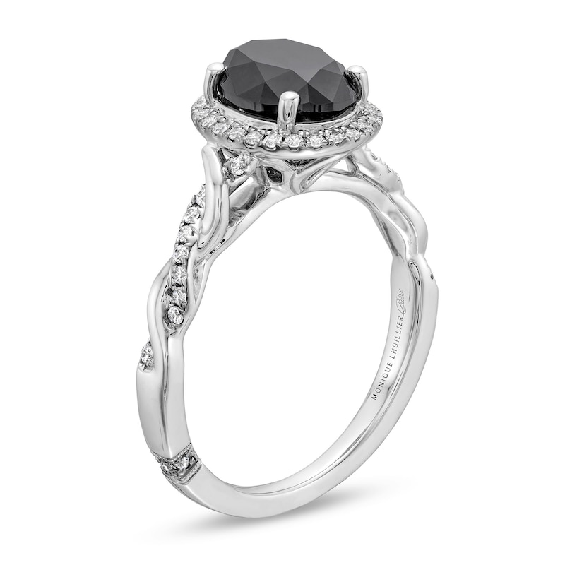 Main Image 3 of Monique Lhuillier Bliss 2.13 CT. T.W. Oval Black and White Diamond Twist Shank Engagement Ring in 14K White Gold