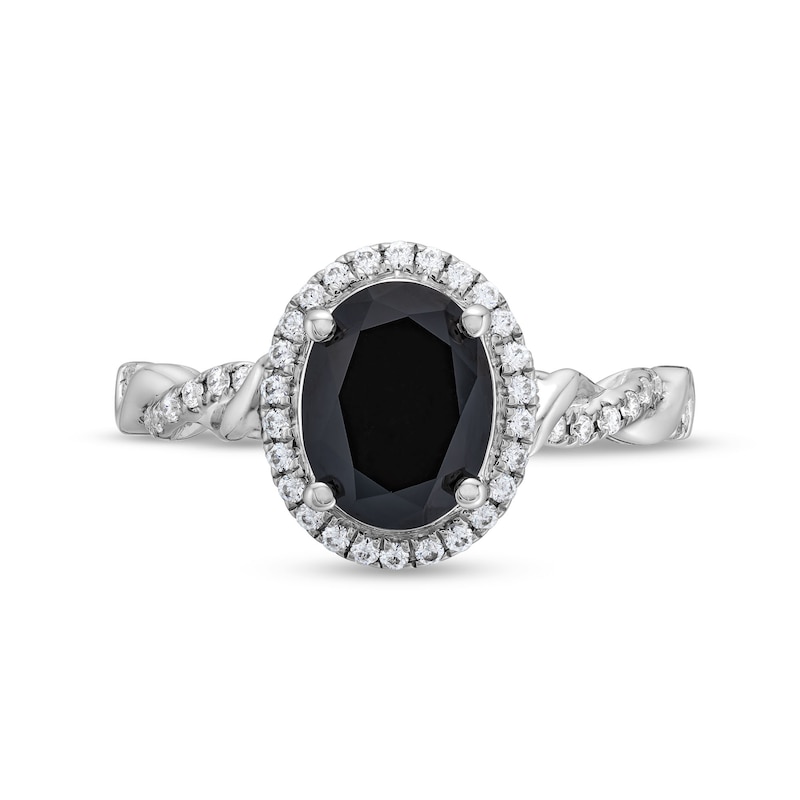 Main Image 4 of Monique Lhuillier Bliss 2.13 CT. T.W. Oval Black and White Diamond Twist Shank Engagement Ring in 14K White Gold