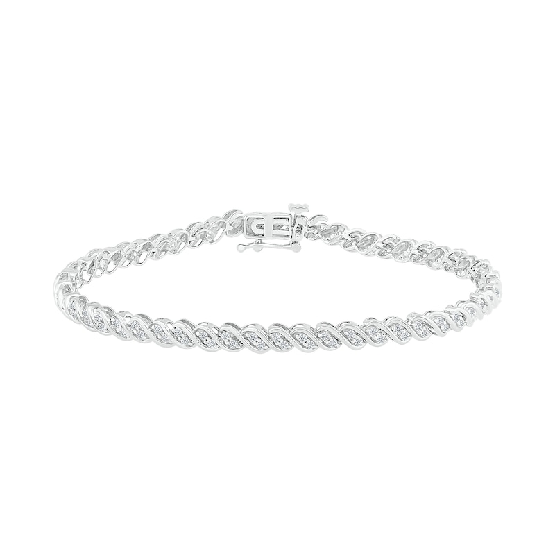 Main Image 2 of 1.00 CT. T.W. Diamond "S" Line Bracelet in 10K White Gold - 7.25"
