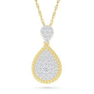 0.30 CT. T.W. Pear-Shaped Multi-Diamond Rope-Textured Frame Drop Pendant in 10K Gold
